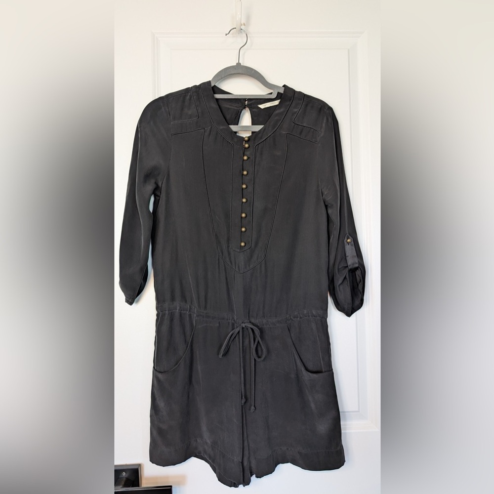 Twelfth Street by Cynthia Vincent Women’s Black Silk Romper Button Size 4